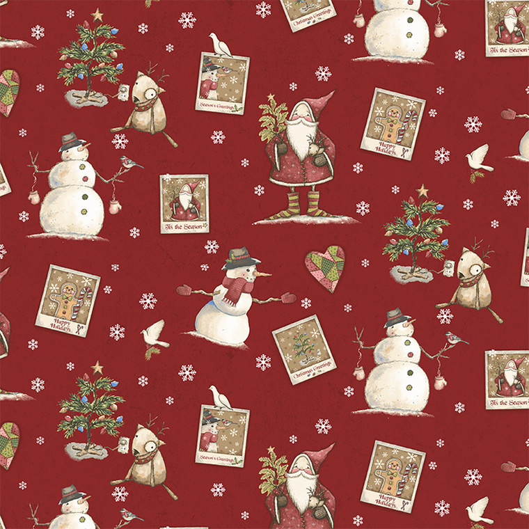 Postcard Christmas Holiday Toile Dark Red