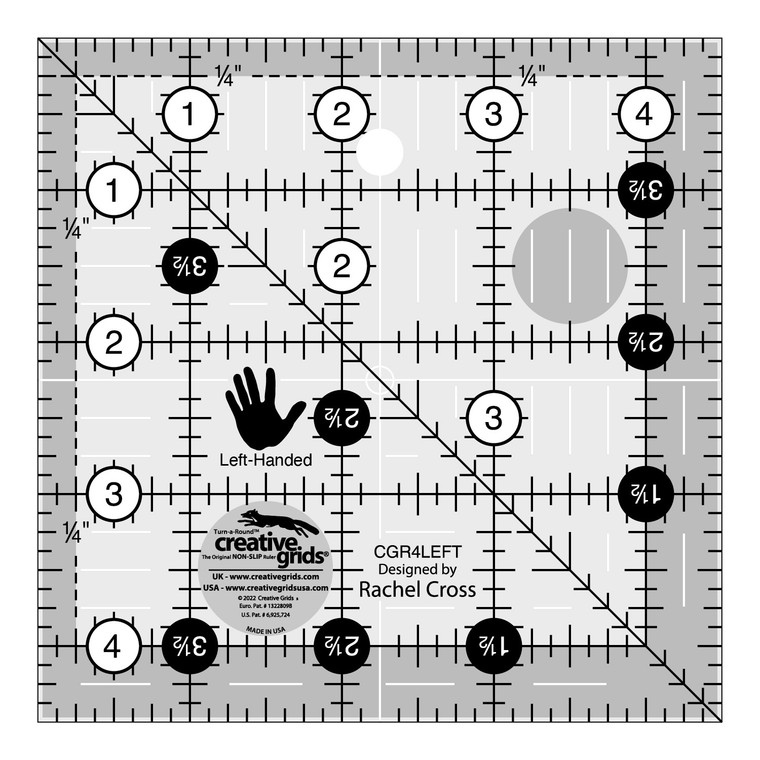 Left Handed Creative Grids Quilt Ruler 4.5 in x 4.5 in