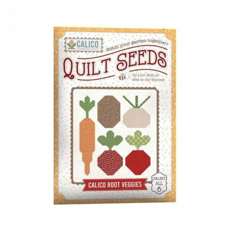 The Calico Quilt Seeds Patterns by Lori Holt of Bee in my Bonnet is a pattern series for 6 different vegetable quilt blocks. Each seed packet has instructions to make 1 vegetable quilt block – all you have to do is add fabric.