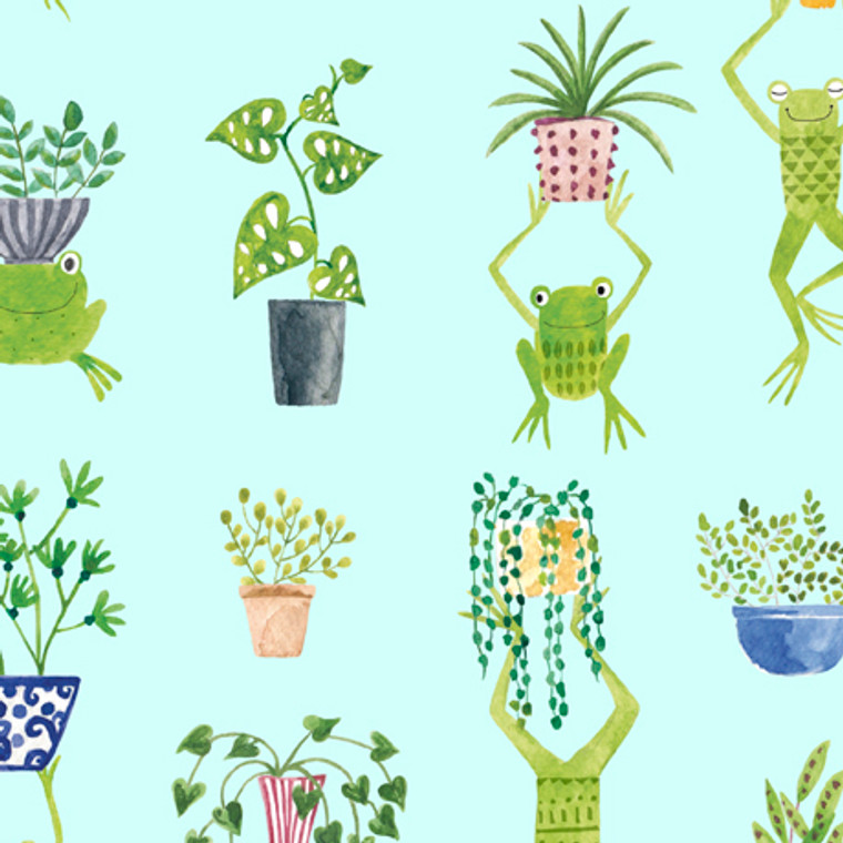 Frogs and Plants on Blue