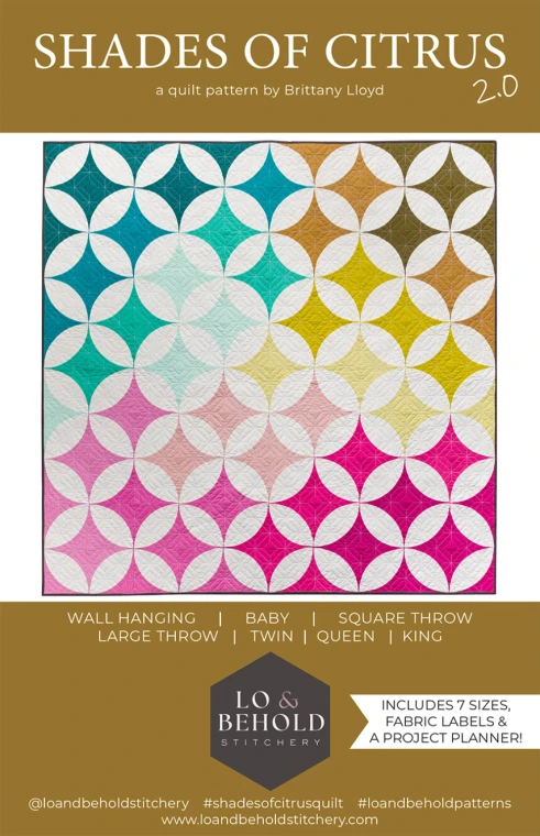 shades of citrus quilt pattern in sizes from wall hanging to King