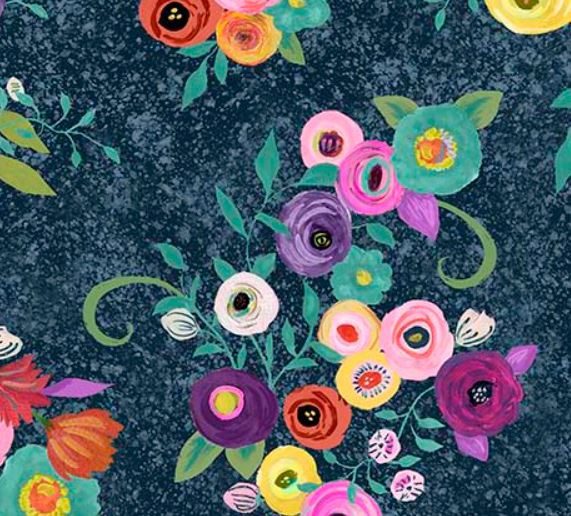 Blooming Bouquet Watercolor Floral Toss - Navy