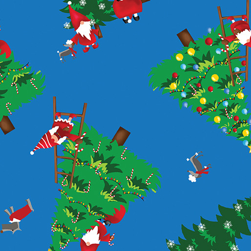 Merry Gnome Trees Dark Blue