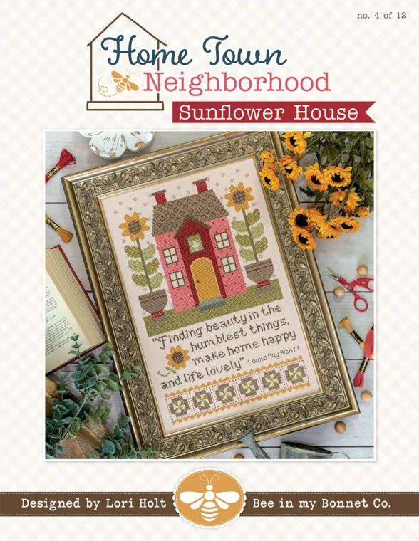 Home Town Neighborhood Sunflower House Cross Stitch