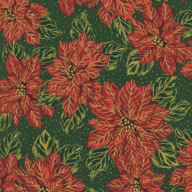 Poinsettias at Christmas Main Green Foil