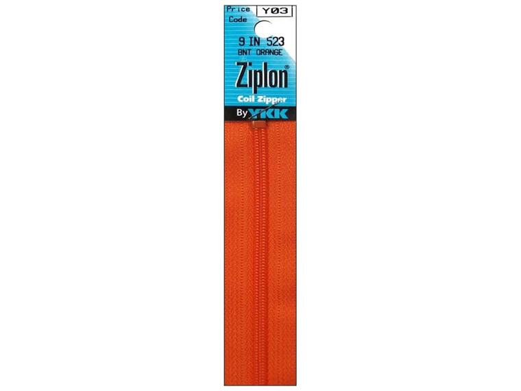 Orange Ziplon Coil Zipper, 9"