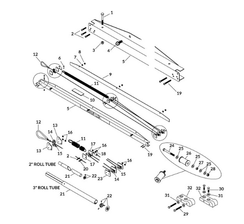 Rear Cable Return Kit w/Roll Tube Extension: For 2" Roll Tubes