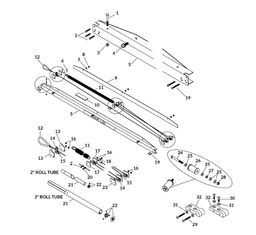 Rear Cable Return Kit w/Roll Tube Extension: For 3" Roll Tubes