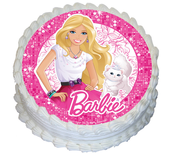 Barbie round cake edible image topper