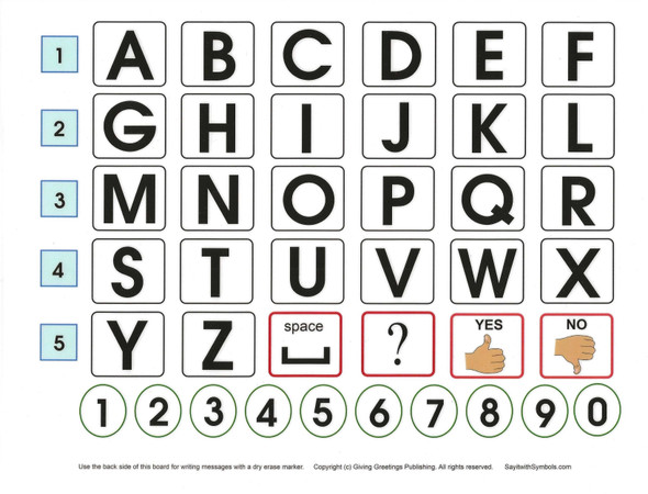 Laminated Alphabet Letter Spelling Board for Non-verbal Patients