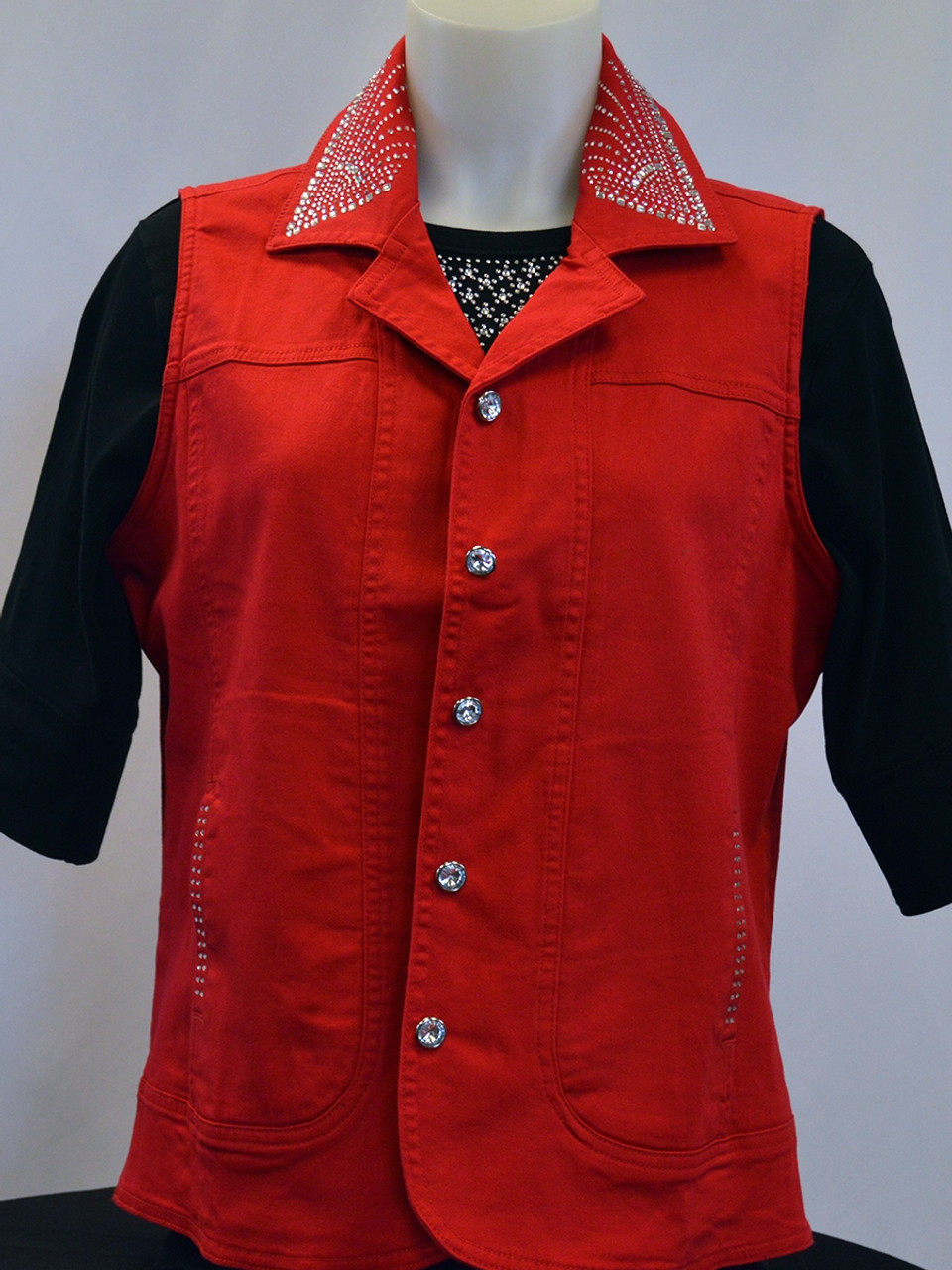 red jean vest