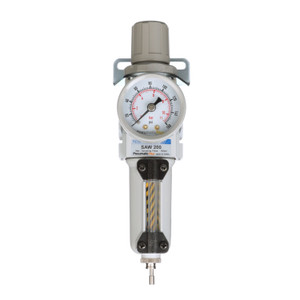 PneumaticPlus SAW200-N02BG-MEP Air Filter Regulator Combo  | 1/4" NPT, 28 SCFM | Metal Bowl, Manual Drain | Gauge & Bracket Included | Front PneumaticPlus SAW200-N02BG-MEP Air Filter Regulator Combo  | 1/4" NPT, 28 SCFM | Metal Bowl, Manual Drain | Gauge & Bracket Included | Front