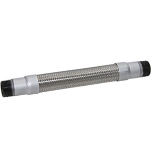 12-inch extreme temperature flexible metal hose with 321 stainless steel inner core, 304 stainless steel braid, and 1-1/2" NPT carbon steel male threads. Rated for 1,500°F and 1186 PSI.  PPHCS-1512 12-inch extreme temperature flexible metal hose with 321 stainless steel inner core, 304 stainless steel braid, and 1-1/2" NPT carbon steel male threads. Rated for 1,500°F and 1186 PSI.  PPHCS-1512