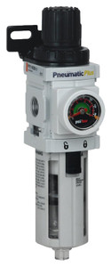 PneumaticPlus PPP2-N02BG 1/4 inch NPT air filter regulator combo, 5 micron, 47 SCFM, poly bowl, manual drain, embedded gauge - Front/Side Left 
