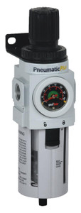 PneumaticPlus PPP4-N04BG 1/2 inch NPT piggyback air filter regulator combo, 5 micron, 172 SCFM, poly bowl, manual drain, embedded gauge

