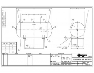 Manchester Tank Air Receiver Horizontal 200 Gallons Part # 302482 Manchester Tank Air Receiver Horizontal 200 Gallons Part # 302482