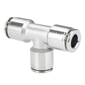 PneumaticPlus PN29 Series Metal Push-to-Connect Air Fitting – Union Tee – Nickel-Plated Brass Pneumatic Connector