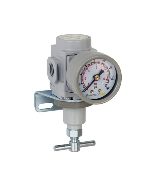 PneumaticPlus SAR200T-N02BG Air Pressure Regulator | 1/4" NPT | T-Handle | Gauge & Bracket
