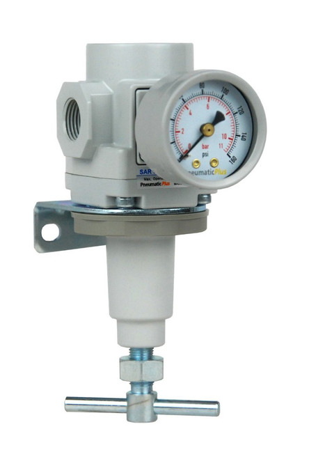 PneumaticPlus SAR400H-N04BG Air Pressure Regulator | 1/2" NPT | T-Handle | Gauge & Bracket Included