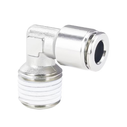 PneumaticPlus PN14 Series Metal Push-to-Connect Air Fitting – Taper Non-Swiveling Elbow Male – Nickel-Plated Brass Pneumatic Connector