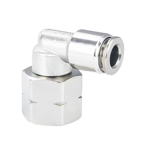 PneumaticPlus PN17 Series Metal Push-to-Connect Air Fitting – Swiveling Elbow Female – Nickel-Plated Brass Pneumatic Connector