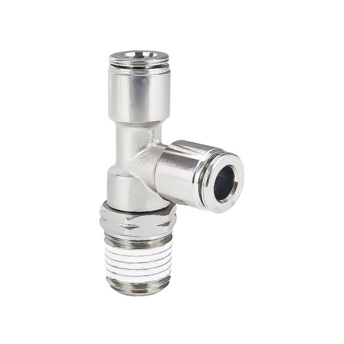 PN23 Series Metal Push-to-Connect Air Fitting – Taper Lateral Swiveling Tee – Nickel-Plated Brass Pneumatic Connector

