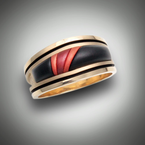 RB 2 suede ring with different color jaspers and a different inlay pattern.