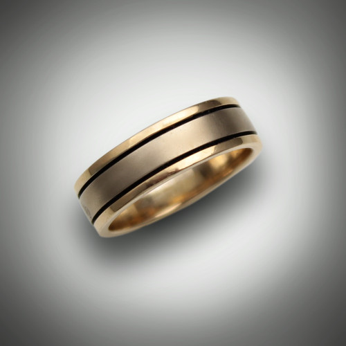 14kt Yellow gold Sueded center panel with High polish borders.