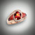 R-510 Hessonite Garnet has a 7.5 by 6.5 mm Oval Hessonite garnet surrounded by 24 (.28ct) F/VS pave diamonds with hand carved inlay pieces of orange, red, maroon jasper's, and black jade set in 14 kt rose gold. 