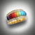 RB-3dd ring has inlay stones of lapis, turquoise, light chrysoprase, verde antique, orange coral, red coral, red jasper, light and dark sugilite with 2 rows of F/VS pave` diamonds set in 14kt yellow gold. 
