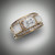 R 644-971 has a 8x6mm renzite center stone with 32 pave`F/VS round diamonds on the boarders and hand carved mother of pearl set in 14kt yellow gold.