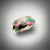 The R-1060 or cobblestone ring has .27ct pave` F/VS round diamonds with hand sculpted Chrysoprase, Pink Rhodonite, Grey Jasper and Black Jade as the inlay pieces all set in 14kt yellow gold. 