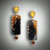 ER Brown/Black Jasper earrings have a 10x8mm oval citrine, 4 point F/VS diamond, 1.5 point bezel set F/VS diamond, 35mm brown/black jasper and a 5.5 hessonite garnet set in a 14kt yellow gold frame. 