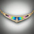 IP 39 Rainbow neckpiece has .81pts of F/VS Diamonds set in 14k Yellow Gold. Inlayed with lapis, dark turquoise, light turquoise, gaspeite, verde antique, pink rhodonite, dark pink rhodonite, medium sugilite, dark sugilite and black jade.