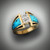 We like it just as shown, though if you have ideas please let us know. Matrix Turquoise framed by Oxidized borders enhance the larger Radiant Cut Diamond in center. Yellow Gold.