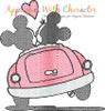 Mickey and Minnie Mouse in Car Sketch Embroidery Design