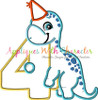 Dinosaur Number Four Birthday Applique Design