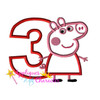 Peppa Pig Number THREE Applique Embroidery Design