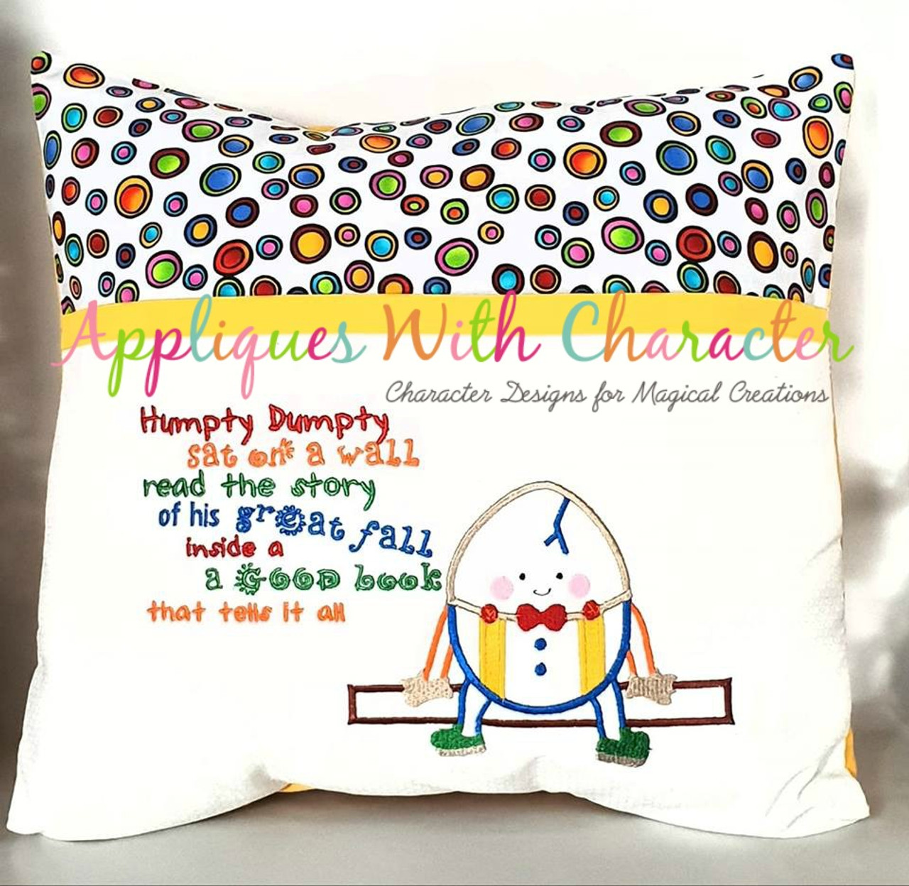 Humpty Dumpty Applique Design And Humpty Dumpty Reading Pocket Pillow Embroidery Saying Set