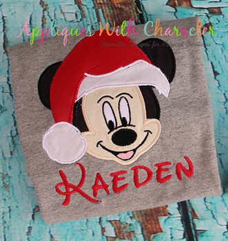 Mickey Mouse with Santa Hat Applique Design