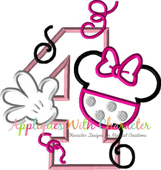 Minnie Mouse Number Four Applique Design