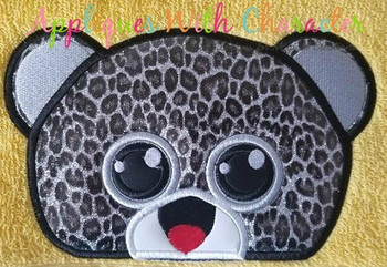 Big Eyed Leopard Peeker Applique Design