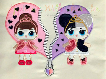 Split Heart LOL Heartbreaker and LOL Fancy Doll Applique Design