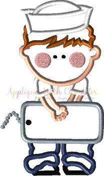 Navy Man with Dog Tags Applique Embroidery Design