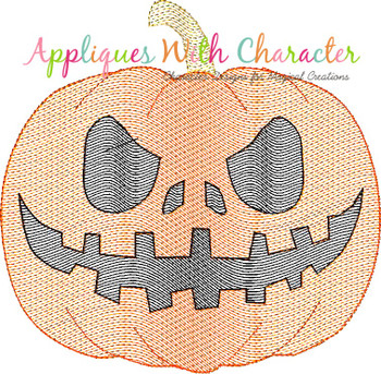 Halloween Jack-o-Lantern Pumpkin Sketch Embroidery Design
