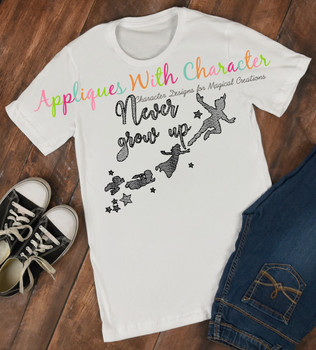 Peter Pan Never Grow Up Sketch Embroidery Design