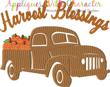 Harvest Blessings Truck with Pumpkins Filled Stitch Design