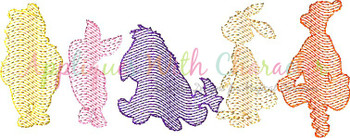 Winnie the Pooh and Crew Sketch Embroidery Design
