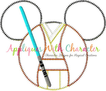 Mickey Mouse Jedi Head Star Fight ZZ Applique Design