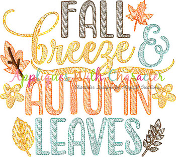 Fall Leaves Autumn Breeze Sketch Embroidery Design